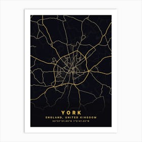 York England Black And Gold Map Art Print