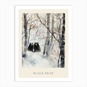 Winter Watercolour Black Bear 3 Poster Art Print