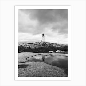 Lighthouse in Peggy's Cove Nova Scotia Canada in Black And White Art Print