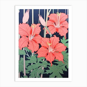 Higanbana Red Spider Lily 1 Vintage Botanical Woodblock Art Print