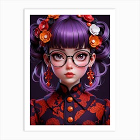 Asian Girl With Glasses Art Print