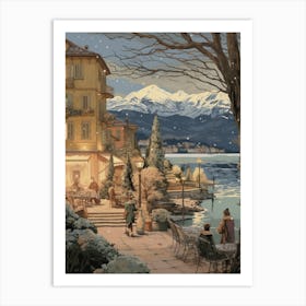 Vintage Winter Illustration Lake Como Italy 2 Art Print