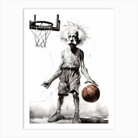 Albert Einstein Playing Basketball Abstract Painting (16) Art Print