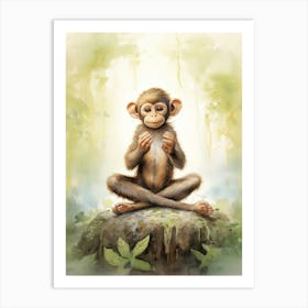 Monkey Painting Practicing Yoga Watercolour 3 Art Print