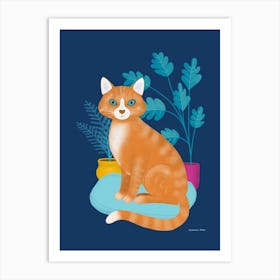 Ginger Tabby Cat With Plants Art Print