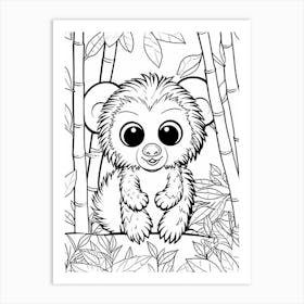 Line Art Jungle Animal Marmoset 3 Art Print