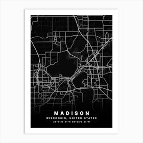 Madison Wisconsin USA Black Map Póster