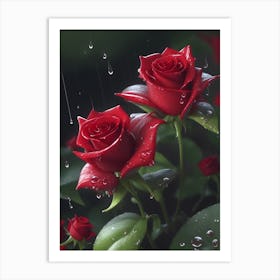 Red Roses At Rainy With Water Droplets Vertical Composition 22 Art Print