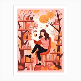 Autumn Girl Reading A Book Art Print