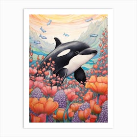 Orca Whale And Flowers 5 Art Print