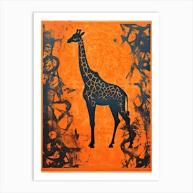 Giraffe, Woodblock Animal  Drawing 8 Art Print