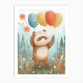 Sloth Bear Holding Balloons Storybook Illustration 1 Art Print