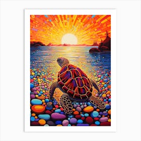 Geometric Sea Turtle On The Beach 3 Art Print