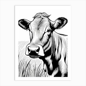 Cow Lino cut Black And White art, animal art, 154 Art Print