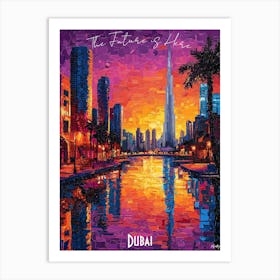 Dubai Skyline, abstract cubism vibrant Poster Art Print