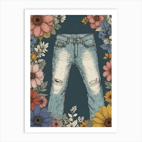 Jeans And Flowers Art Print