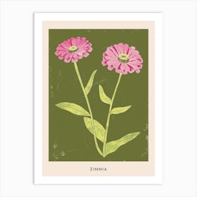 Pink & Green Zinnia 1 Flower Poster Art Print