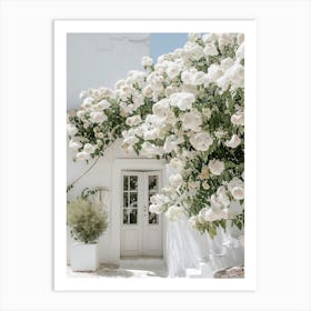 Mediterranean house and White Roses Art Print