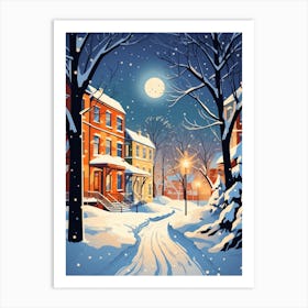 Winter Travel Night Illustration Montreal Canada 2 Art Print