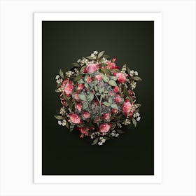 Vintage Pink Clover Flower Wreath on Olive Green n.2836 Art Print