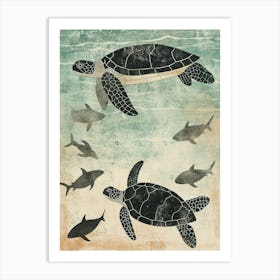 Vintage Textured Sea Turtles Art Print