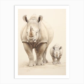 Two Rhinos Walking Art Print