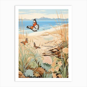 Butterflies In The Sand Dunes Japanese Style Painting 2 Art Print