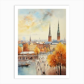 Riga Latvia In Autumn Fall, Watercolour 3 Art Print
