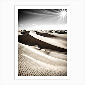 Sand Dunes In The Desert, black and white monochromatic art Art Print