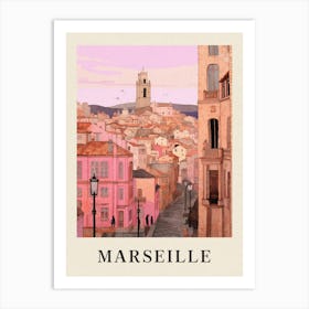 Marseille France 3 Vintage Pink Travel Illustration Poster Art Print