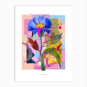 Cornflower (Bachelor S Button) 1 Neon Flower Collage Poster Art Print