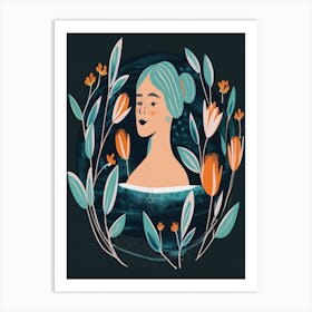 Woman With Flowers Art Print