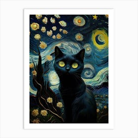 Van Gogh S Funny Black Cat Art Print