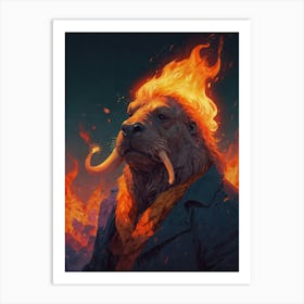 Lion On Fire Art Print