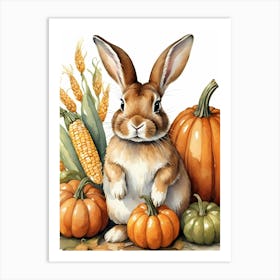 Painting Of A Cute Bunny With A Pumpkins (38) Art Print