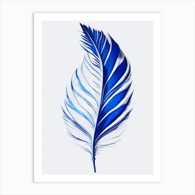 Feather Symbol 1 Blue And White Line Drawing Art Print