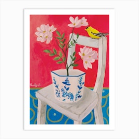 Chinoiserie Yellow Bird And Chair Art Print