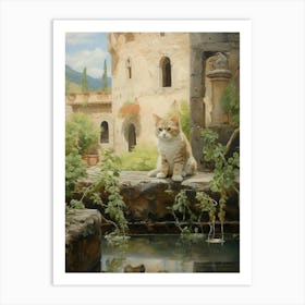 A Cat In Front Of The River At A Monestary Art Print