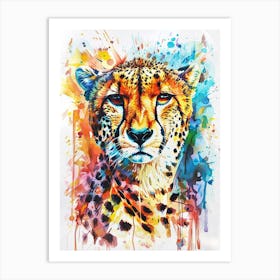 Cheetah Colourful Watercolour 1 Art Print