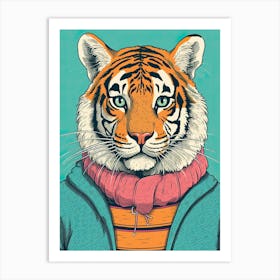 Tiger Illustrations Wearing A Winter Jumper 1 Art Print