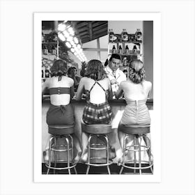 Women Sitting at Bar, Vintage Black and White Old Photo, Bar Cart Decor Art Print