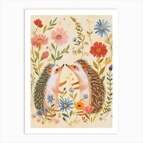Folksy Floral Animal Drawing Hedgehog 4 Art Print