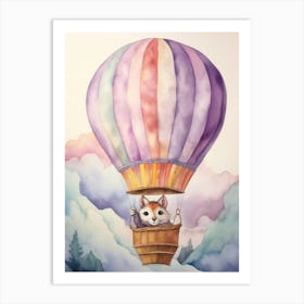 Baby Lemur In A Hot Air Balloon Art Print