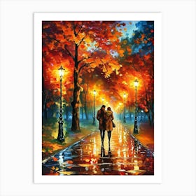 Loving Couple Walking In The Park Art Print