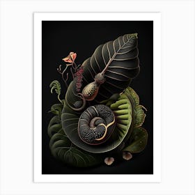 Snail With Black Background 1 Botanical Art Print