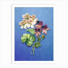 Vintage Crane's Bill Geranium Botanical Art on Blue Perennial n.0048 Art Print