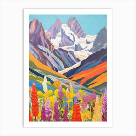 Mount Cook New Zealand 3 Colourful Mountain Illustration Art Print
