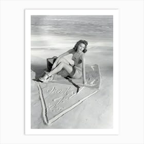 Ava Gardner Posing On Beach Wearing Bikini By With 4th July 1943 Written Into The Sand Art Print