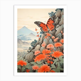 Red Tones Butterfly Japanese Style Painting 3 Art Print