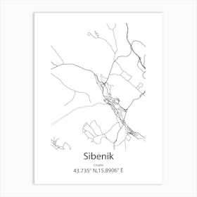 Sibenik,Croatia Minimalist Map Art Print